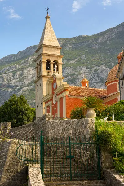 Church Eustachius Summer Postcard View Dobrota Kotor Montenegro — Stock Photo, Image