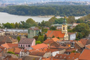 Belgrade, Serbia panoramic view from Gardos, Zemun, with church and Danube river in summer clipart