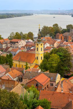 Belgrade, Serbia panoramic view from Gardos, Zemun, with Saint Nicholas church and Danube river in summer clipart
