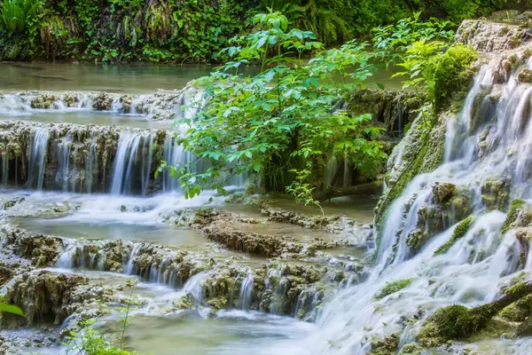 stock image Krushuna waterfalls turquoise water terraces and pools, the biggest travertine cascade in Bulgaria