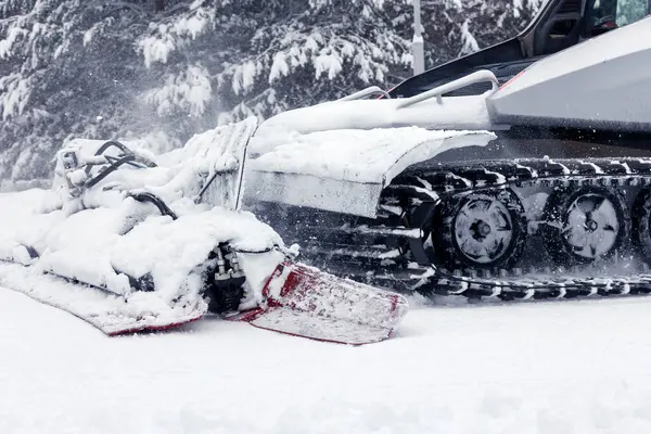 stock image Bansko, Bulgaria snow groomer snowcat ratrack machine preparing ski slope close-up