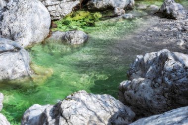 Cadini del Brenton, Dolomitler, İtalya. Kireç taşı kayalarında şeffaf ve kristal su havuzları, Dolomiti Bellunesi Ulusal Parkı.