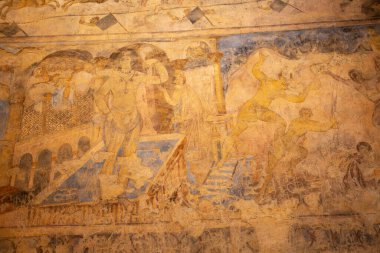 Kureyr Amra veya Kureyir Amra, Ürdün - 6 Kasım 2022: Çöldeki kalelerden biri olan Qasr Amra 'nın Freskleri