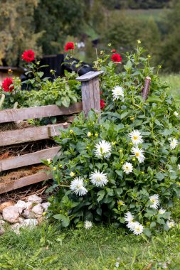 Tahta çit, kırmızı ve beyaz açık hava tasarımı.