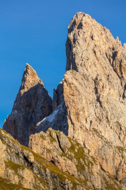 İtalya, Seceda sonbahar dağ manzarası, Odle grubunun ayağı, Val Gardena Ortisei kasabası yakınlarında.