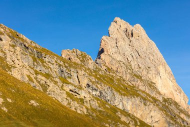 İtalya, Seceda sonbahar dağ manzarası, Odle grubunun ayağı, Val Gardena Ortisei kasabası yakınlarında.