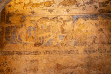 Qusayr Amra or Quseir Amra, Jordan - November 6, 2022: Frescoes of Qasr Amra, one of the desert castles clipart