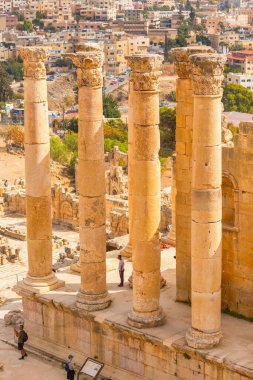 Jerash, Jordan - November 7, 2022: People visiting Temple of Zeus in the ancient Roman settlement of Gerasa