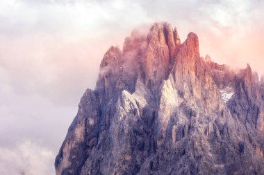 Yaz mevsiminde İtalya 'nın Dolomitler şehrinde Alpe di Siusi' den Sasso Lungo dağına yakın çekim