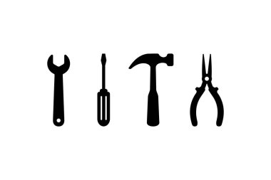 Düz tamir ekipmanı ikon vektörü seti