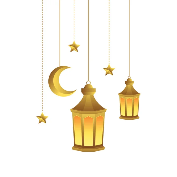 Gouden Islamitische Lantaarn Illustratie Ontwerp Vector — Stockvector