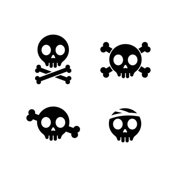 Conjunto Lindo Cráneo Humano Icono Ilustración Vector Símbolo Pirata — Archivo Imágenes Vectoriales