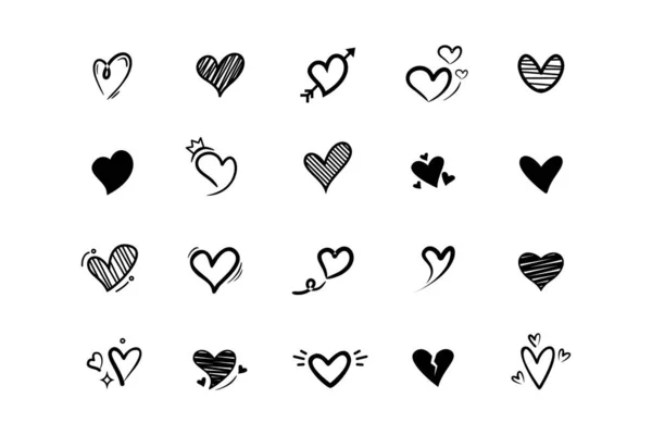 Basit el çizimi aşk simgesi illüstrasyon vektörü seti, aşk sembolü koleksiyonu