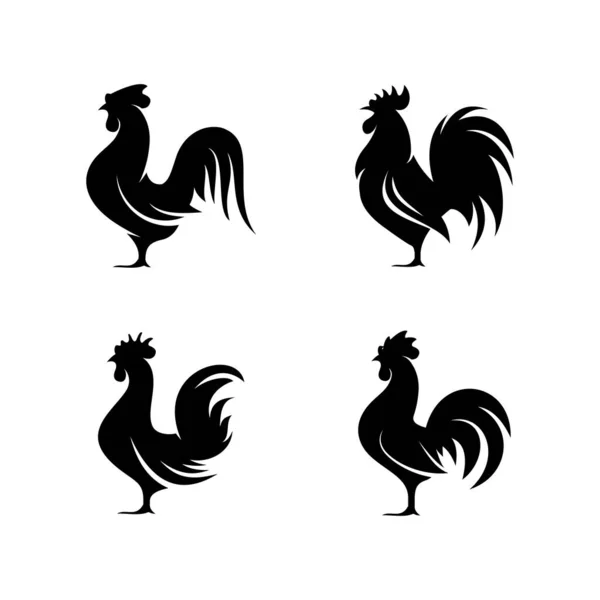 Set Gallo Icona Silhouette Illustrazione Vettore Piatto Gallo Simbolo Collezione — Vettoriale Stock