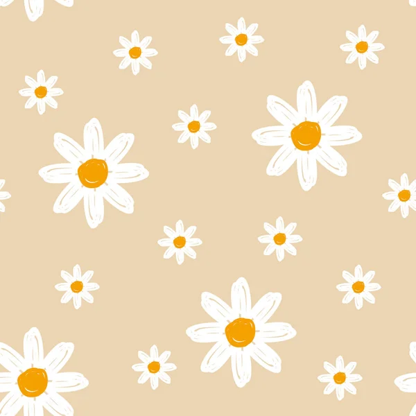 Ručně Kreslené Sedmikrásky Květiny Bezešvé Vzor Vektor Jednoduché Roztomilé Květinové — Stockový vektor