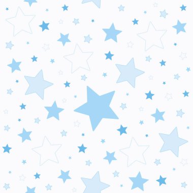 Rastgele mavi yıldızlar dikişsiz desen tasarımı, soyut yıldız arkaplan vektörü