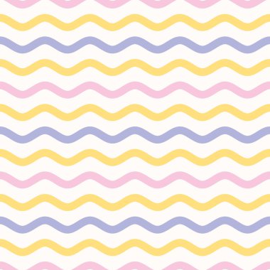 Renkli dalgalı şeritli, pürüzsüz desen vektörü, pastel renkli şirin dalgalı çizgi arkaplanı