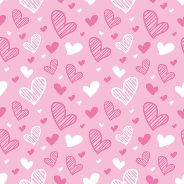 Rastgele kalp dikişsiz desen tasarımı, elle çizilmiş kalp arka plan vektörü