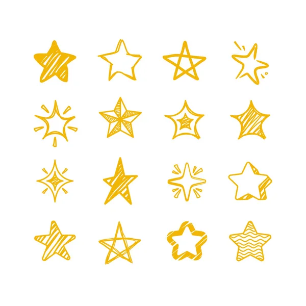 Conjunto Desenho Elemento Vetorial Estrela Desenhada Mão Coleção Símbolo Estrela — Vetor de Stock