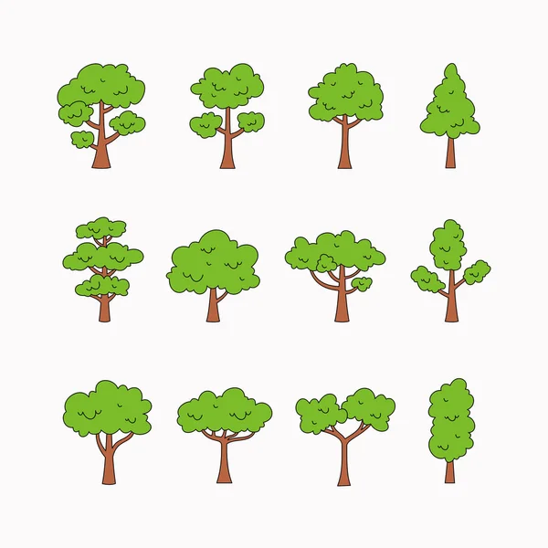 Simple Trees Collection Hand Drawn Style — Stock Vector