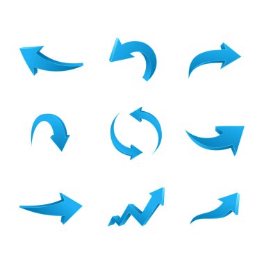 3d mavi ok elementleri kümesi