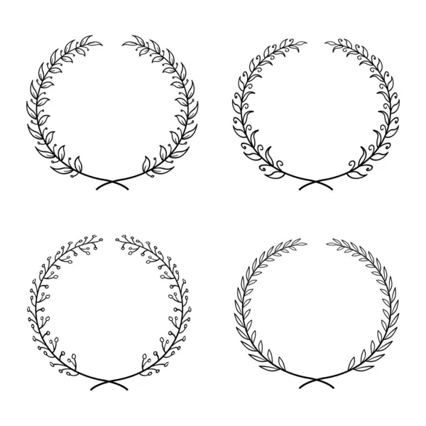 Various Laurel Wreath Frames Collection Hand Drawn Style — Stock Vector