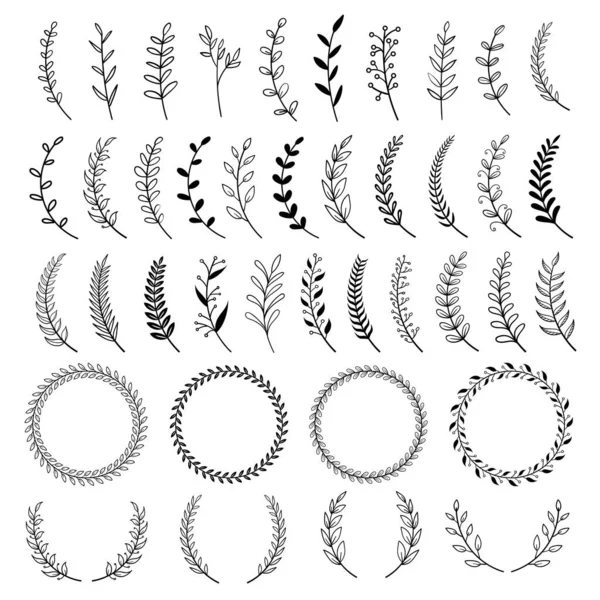 Set Various Laurel Wreath Ornaments Hand Drawn Style — Stock Vector