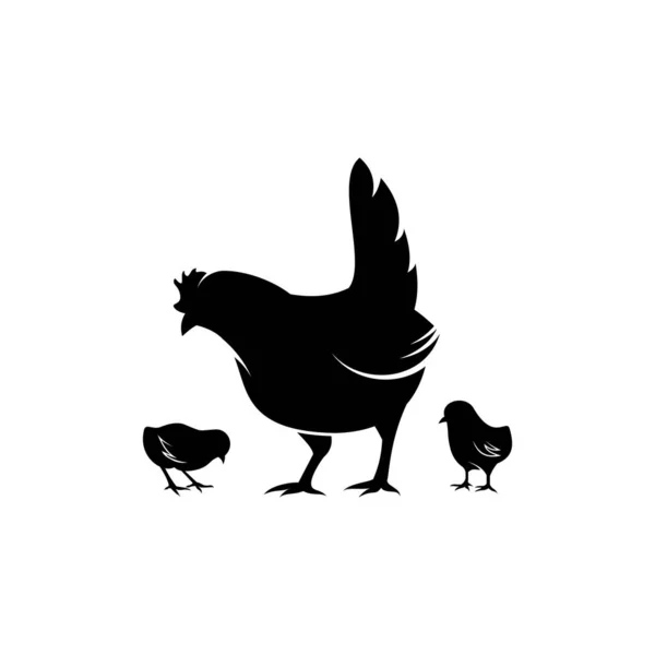 母鸡和小鸡的轮廓图解 — 图库矢量图片