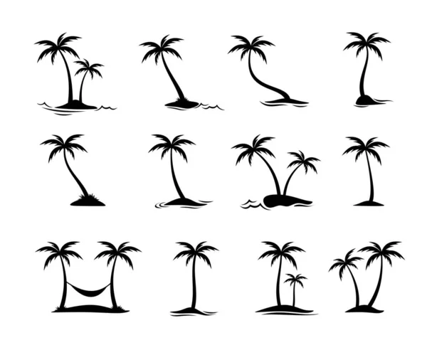 Různé Sbírky Siluet Kokosových Stromů — Stockový vektor