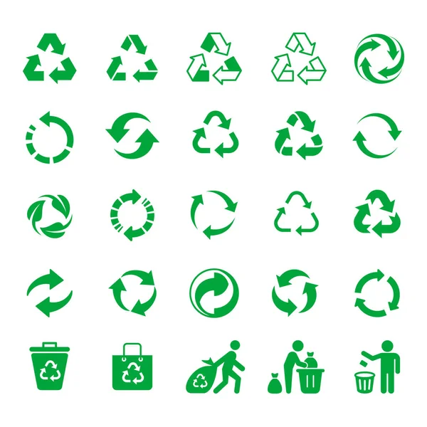 Verschiedene Grüne Recyclingsymbole Sammeln — Stockvektor