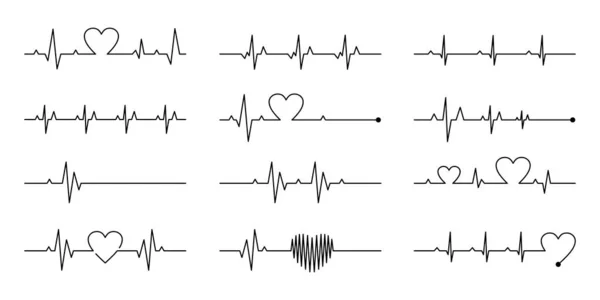 Herzrhythmus Illustration Mit Editierbarem Schlaganfall Kardiogramm Zeilenillustration — Stockvektor