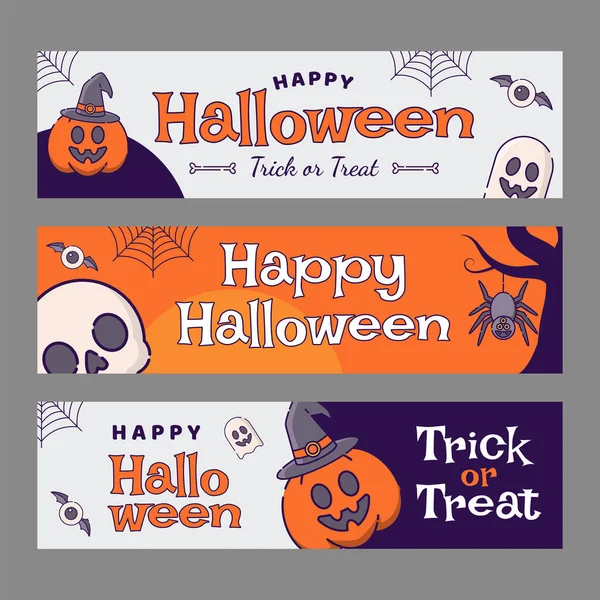 Conjunto Bonito Banner Halloween Com Estilo Delineado Gráficos De Vetores