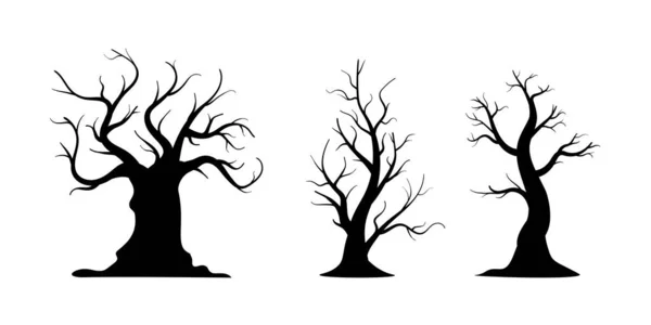 Silhueta Assustador Halloween Árvores Coleção — Vetor de Stock