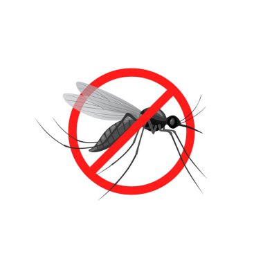 Kırmızı yasak işareti olan bir sivrisinek sembolü.
