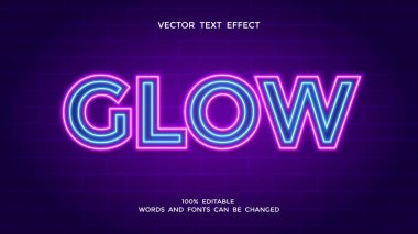 mavi ve mor renkli neon parıltısı düzenlenebilir metin efekti