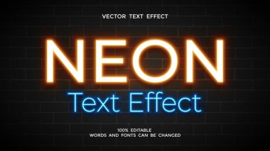 turuncu ve mavi renkli neon ışıklı düzenlenebilir metin efekti