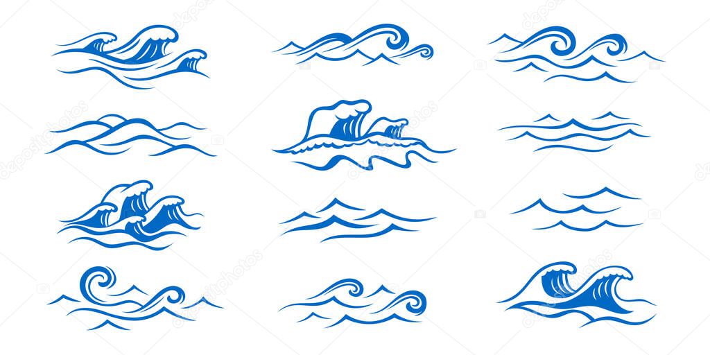 Sea waves silhouette collection