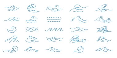 A collection of various wave illustrations in a minimalist style, showcasing different wave shapes and patterns. The designs are simple and elegant, suitable for backgrounds or decorative purposes. clipart