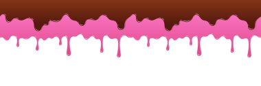 Erimiş çikolata ve kremayı andıran kahverengi ve pembe renkli renkli renkli bir damlama tasarımı. Damlalar tatlı temalı grafikler için uygun, eğlenceli ve tatlı bir estetik oluşturuyor..