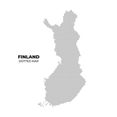 Finlandiya 'nın beyaz arka planda yer alan noktalı haritasında ülkenin siyah noktaları yer alıyor..