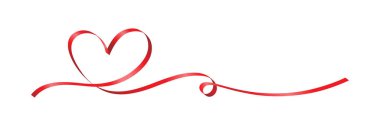 Beyaz bir zemin boyunca zarif bir şekilde akan kalbe dönüşmüş dekoratif kırmızı bir kurdele. Romantik temalar, kutlamalar ya da sanatsal tasarımlar için ideal.