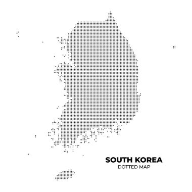 Beyaz arka planda siyah benekli Güney Kore haritası.