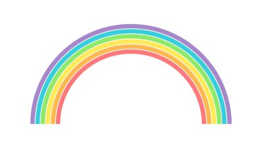 Mor, mavi, yeşil, sarı, turuncu ve kırmızı renkli renkli çizgilerle bembeyaz bir zemin boyunca uzanan renkli bir gökkuşağı..