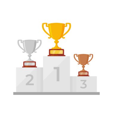 Bir podyumda altın, gümüş ve bronz ödüller.