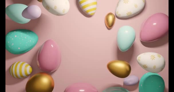 Una Colección Huevos Pascua Chocolate Tonos Pastel Sobre Fondo Rosa — Vídeos de Stock