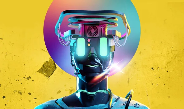 Futuristiska Neon Cyber Human Med Glödande Ögon Människor Illustration — Stockfoto