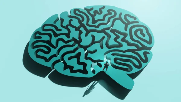 头晕头晕 一个人站在人类头脑的迷宫中 3D插图 — 图库照片