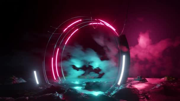 圆圆的未来主义舞台背景上的霓虹灯 — 图库视频影像