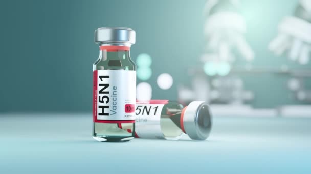 Флакон Вакцины H5N1 Концепция Развития Вакцинации Против Птичьего Гриппа — стоковое видео