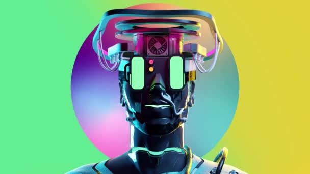 Futuristiska Neon Cyber Människa Med Glödande Ögon — Stockvideo